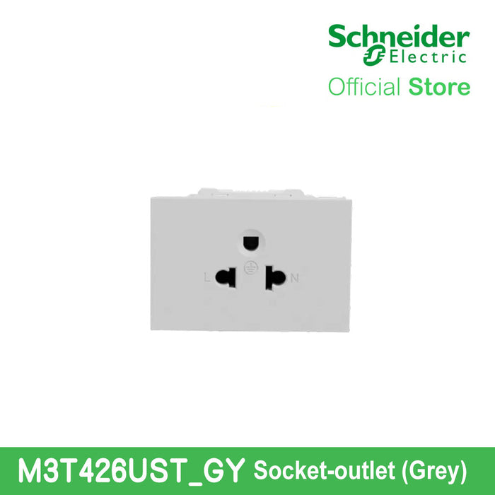 Schneider Socket Outlet AvatarOn A Universal 16A 250V 3 Pin 2S Sized Grey M3T426UST-GY