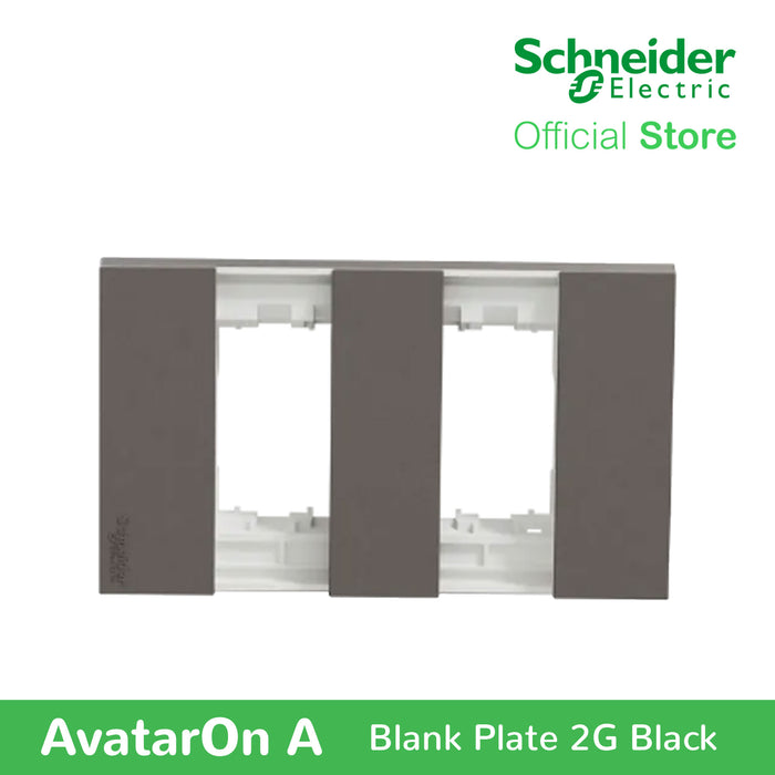 Schneider AvatarOn A 2 gangs Blank Plate - BLACK M3T02-BK