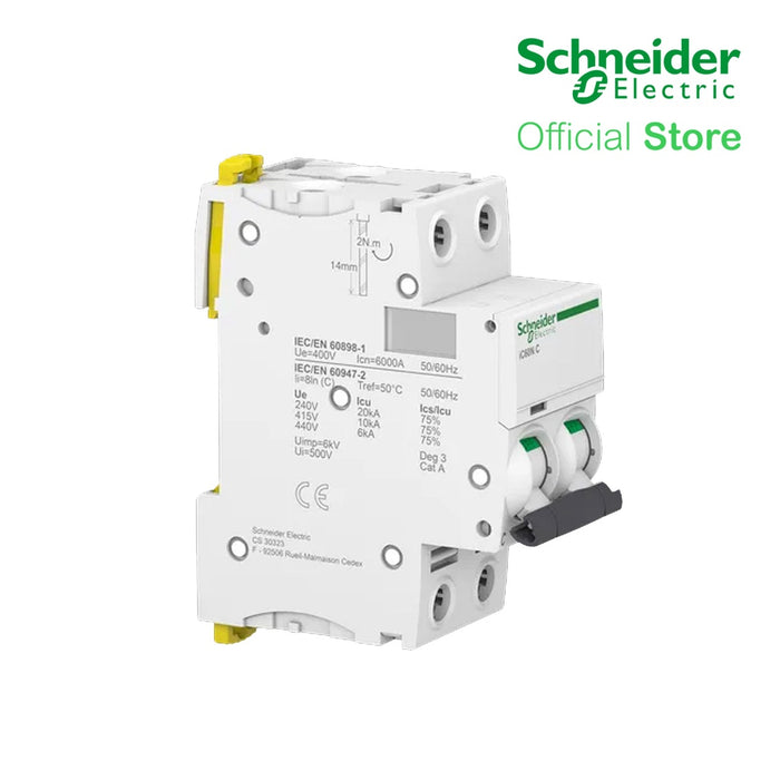 Schneider Acti9 IEC 2P 25A C DIN-Rail Type Miniature Circuit Breaker 440V 10kAIC (A9F74225)