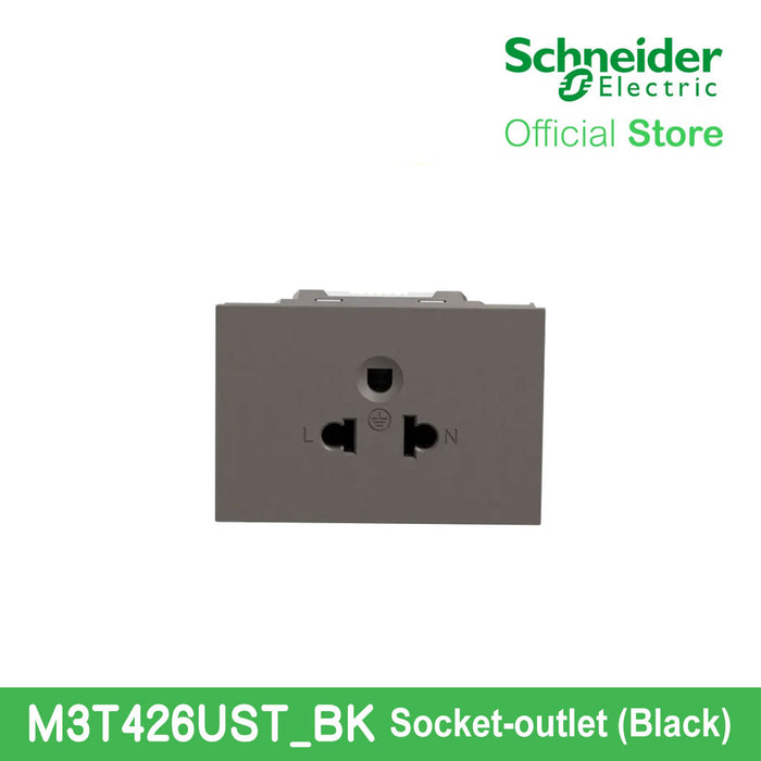 Schneider Socket Outlet AvatarOn A Universal 16A 250V 3 Pin 2S Sized Black M3T426UST-BK