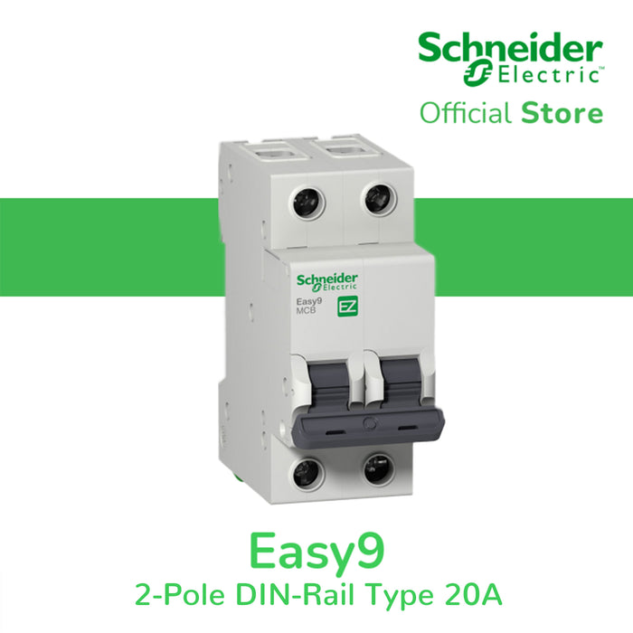 Schneider Easy9 IEC 2P 20A C DIN-Rail Type Miniature Circuit Breaker 220/400V 10kAIC EZ9F56220