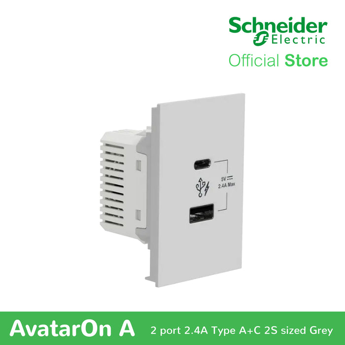 Schneider AvatarOn A 2 USB port 5 V AC-DC USB Charger outlet - GREY M3T-USB2-GY | USB Outlet