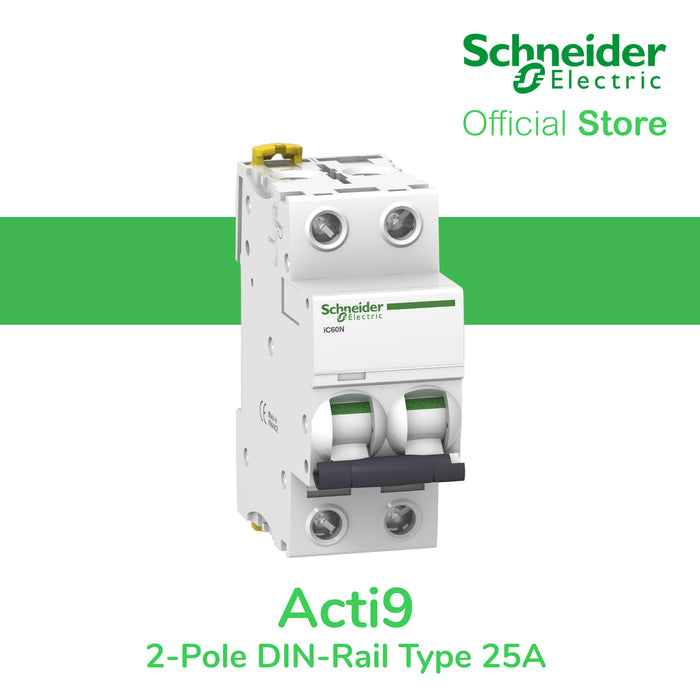 Schneider Acti9 IEC 2P 25A C DIN-Rail Type Miniature Circuit Breaker 440V 10kAIC (A9F74225)