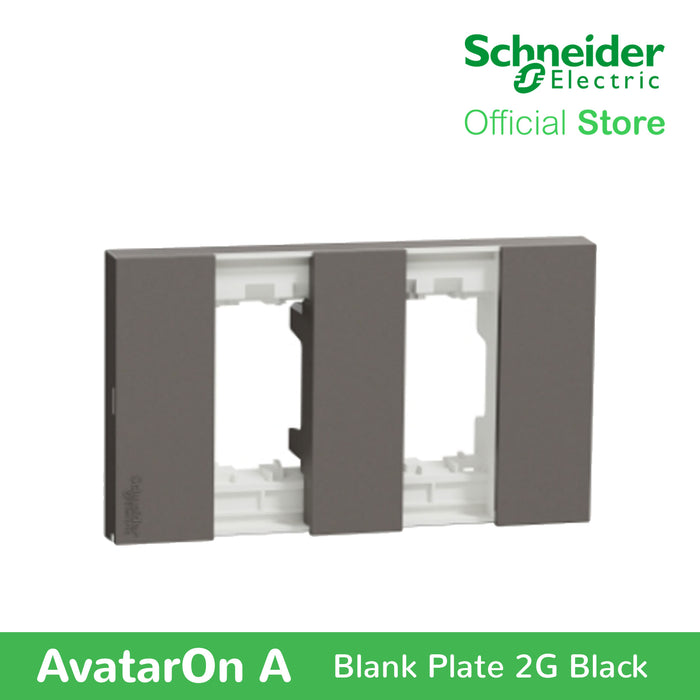 Schneider AvatarOn A 2 gangs Blank Plate - BLACK M3T02-BK