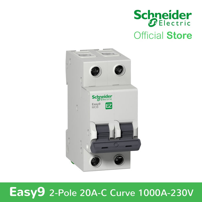 Schneider Easy9 IEC 2P 20A C DIN-Rail Type Miniature Circuit Breaker 230V 10kAIC (EZ9F51220)