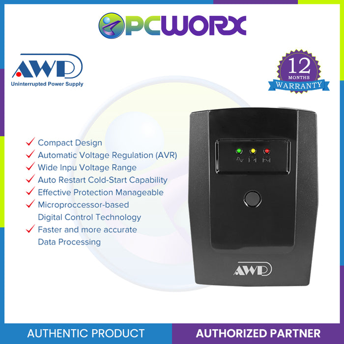 AWP AID1000 Aide 600W/1000VA UPS with AVR Uninterruptible Power Supply (4 Sockets)