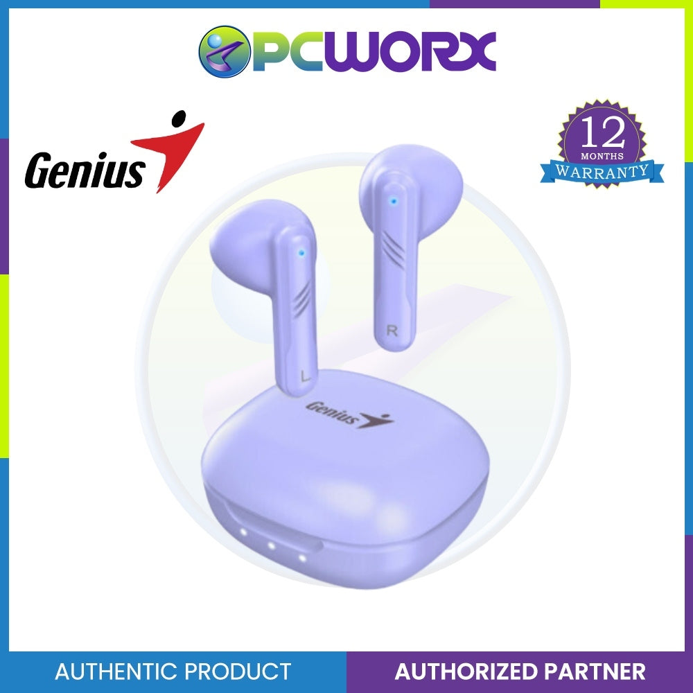 Genius HS-M905 Bluetooth 5.3 Earbuds (White | Light Purple) Bluetooth 5.3 | 3.7 V / 40 mAh