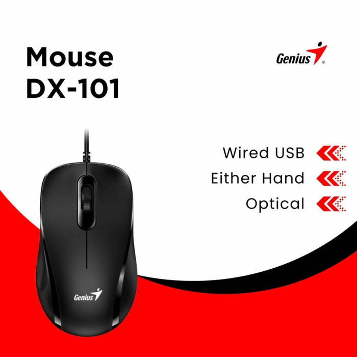 Genius DX-101 USB Full Size Wired Optical Mouse - Black | USB Genius Mouse