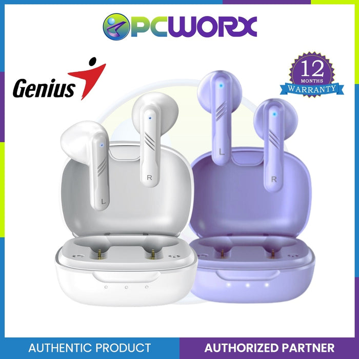 Genius HS-M905 Bluetooth 5.3 Earbuds (White | Light Purple) Bluetooth 5.3 | 3.7 V / 40 mAh