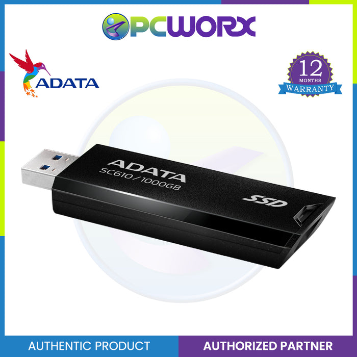 Adata SC610 1TB/2TB External SSD Stick, SuperSpeed USB 3.2 Gen 2 USB-A Solid State Flash