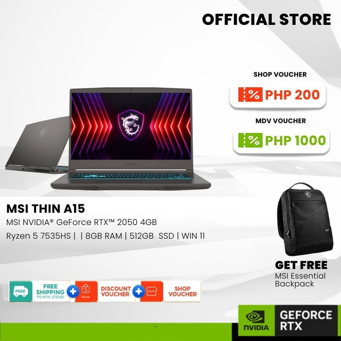 MSI Thin A15 B7UCX-084PH Ryzen 5 7535HS 8GBRAM  512GB SSD 15.6" FHD  RTX2050 4GB Win11