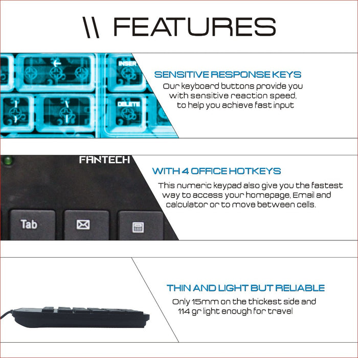 FANTECH FTK801 Numpad Keyboard, Numerical Keyboard for laptop and PC