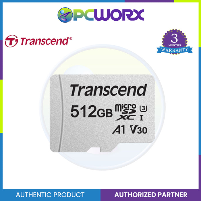 Transcend TS512GUSD300S-A 512GB microSDXC Class 10 UHS-1 U3 A1 V30 Memory Card