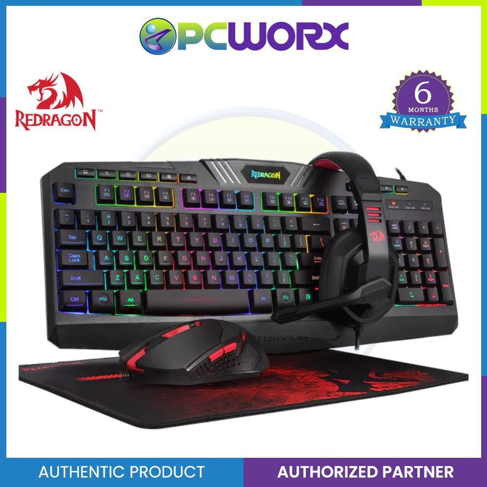 Redragon Gaming Essentials 4 In 1 Set Keyboard Mouse Mousepad Headset PCWORX