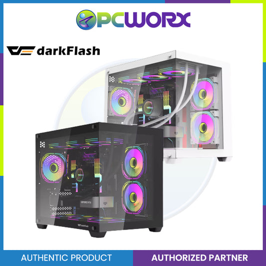 Darkflash C285MP Exquisite mATX Tempered Glass Panoramic Side Transparent PC Case - Black/White