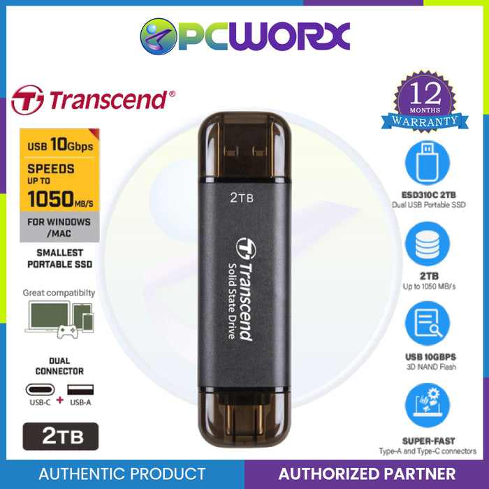 Transcend ESD310C 256GB / 512GB / 1TB / 2TB Portable SSD USB-A and USB-C