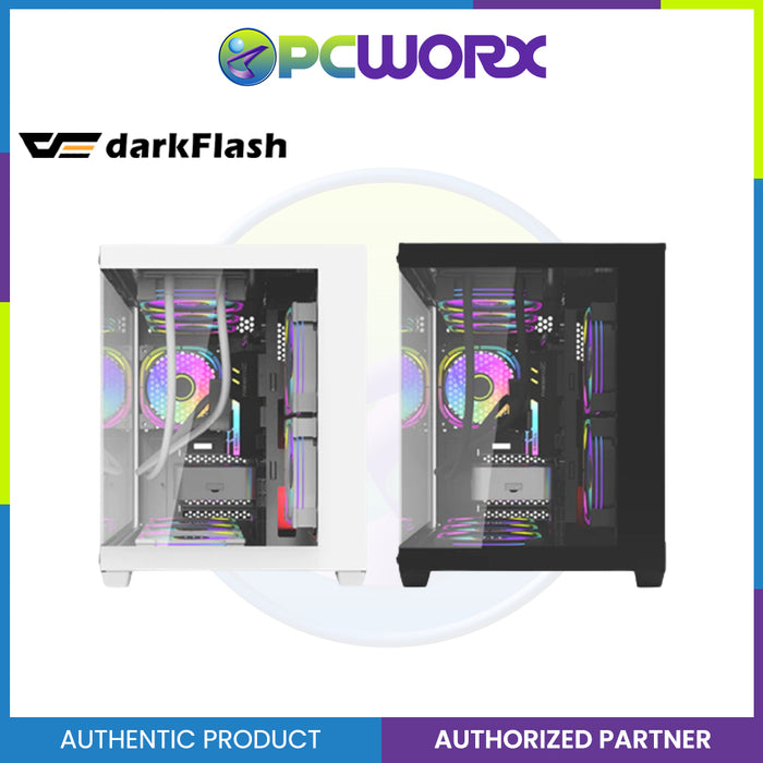 Darkflash C285MP Exquisite mATX Tempered Glass Panoramic Side Transparent PC Case - Black/White