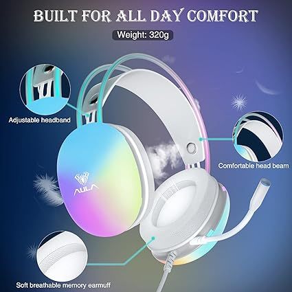 Aula S505 Wired Gaming Headset Black / Green RGB Rainbow Backlit Headphone