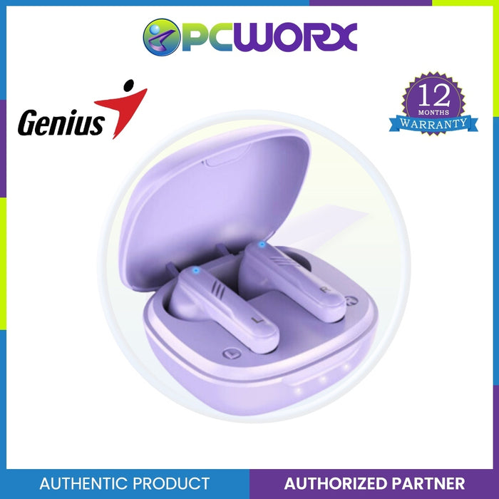 Genius HS-M905 Bluetooth 5.3 Earbuds (White | Light Purple) Bluetooth 5.3 | 3.7 V / 40 mAh