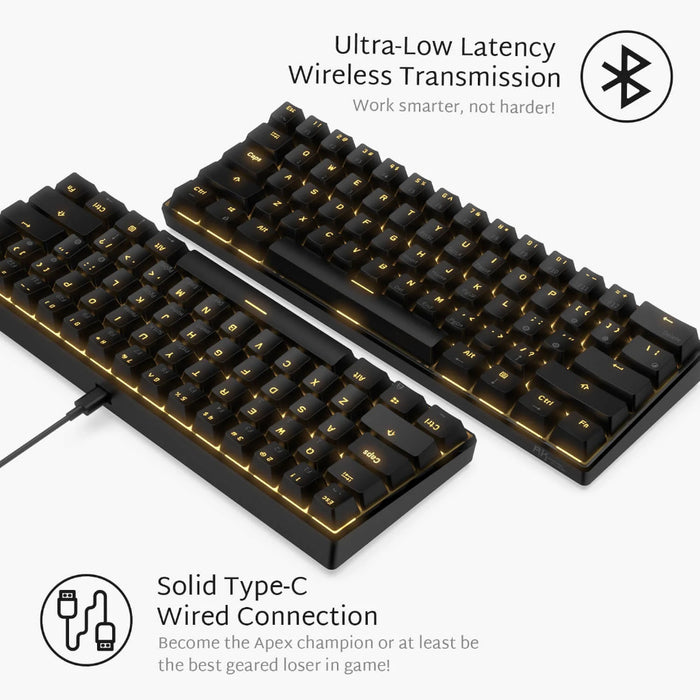 Royal Kludge RK61 Wired 60% - Tri-Mode Mechanical Keyboard RGB Backlit Ultra-Compact Hot-Swappable