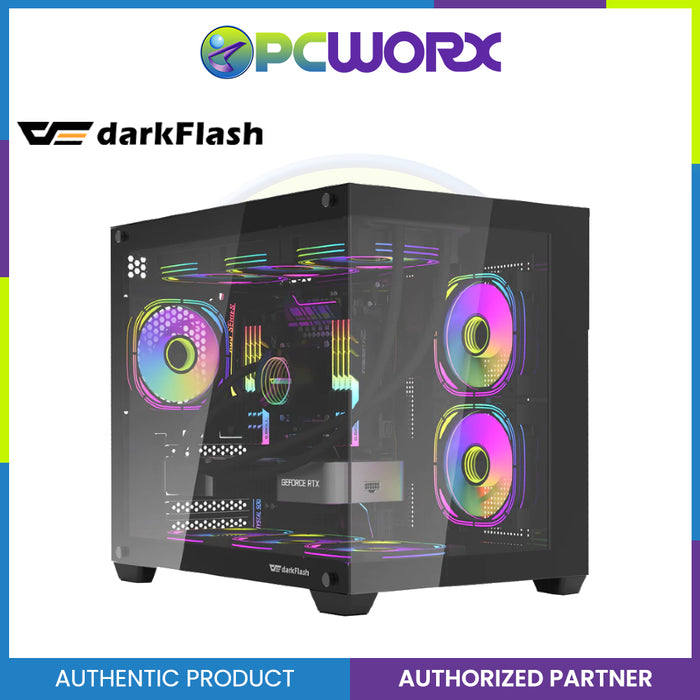 Darkflash C285MP Exquisite mATX Tempered Glass Panoramic Side Transparent PC Case - Black/White