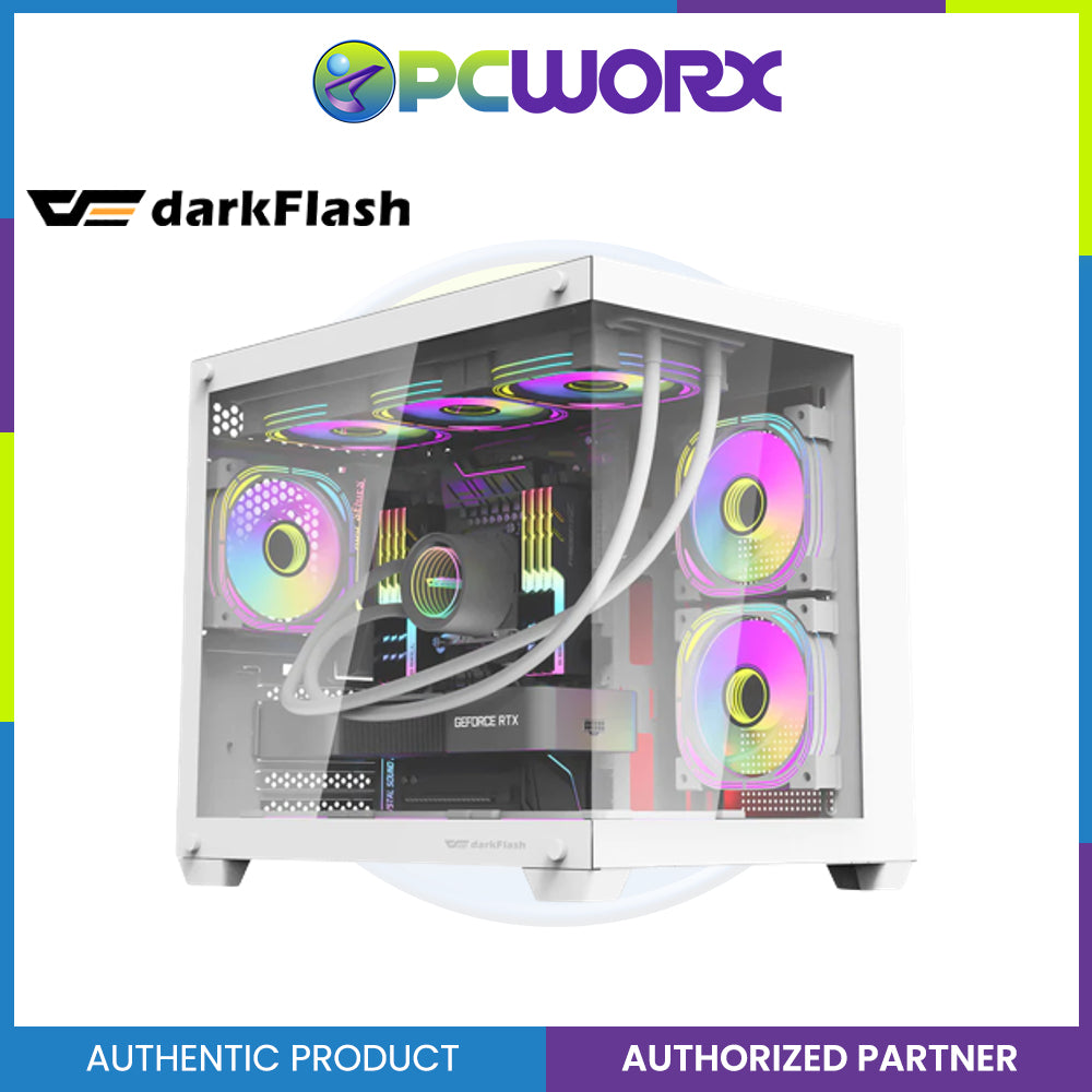 Darkflash C285MP Exquisite mATX Tempered Glass Panoramic Side Transparent PC Case - Black/White