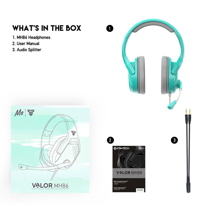 Fantech Valor MH86 Multi Platform Gaming Headset Foldable Microphone Adjustable Headband Mint Green